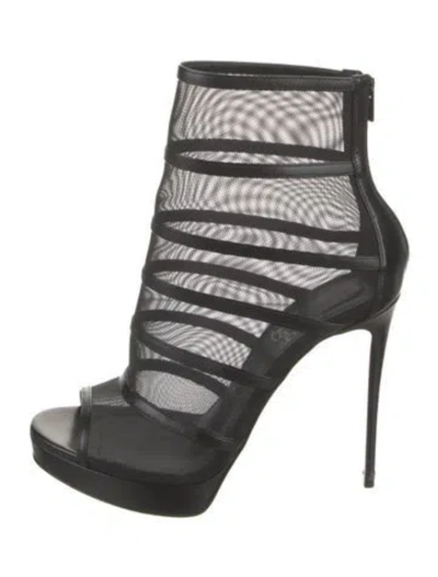 Pre-owned Christian Louboutin Mesh Leather Trim Embellishment Gladiator Sandals In Black