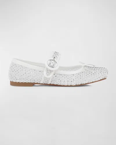 Christian Louboutin Mamastrapitina Crystal-embellished Leather-trimmed Mesh Ballet Flats In White