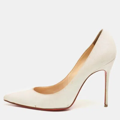 Pre-owned Christian Louboutin Metallic Beige Glitter Pigalle Pumps Size 39 In Silver