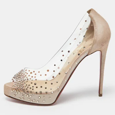 Pre-owned Christian Louboutin Metallic Beige Suede And Pvc Very Strass Pumps Size 36 In Sand