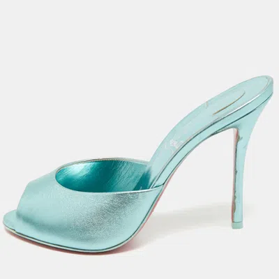 Pre-owned Christian Louboutin Metallic Blue Leather Me Dolly Mules Size 38