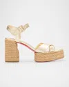 Christian Louboutin Metallic Crisscross Red Sole Platform Sandals In Gold
