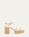 Christian Louboutin Metallic Crisscross Red Sole Platform Sandals In Gold