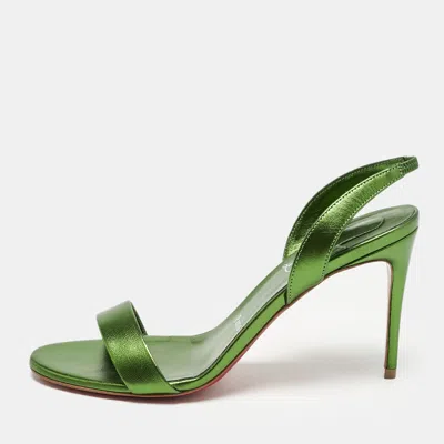 Pre-owned Christian Louboutin Metallic Green Leather O Marylin Slingback Sandals Size 38