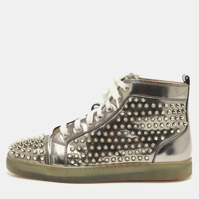 Pre-owned Christian Louboutin Metallic Leather Louis Junior High Top Sneakers Size 40 In Silver