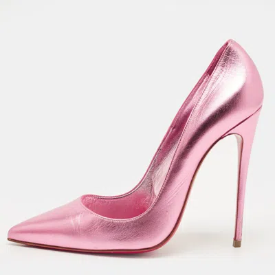 Pre-owned Christian Louboutin Metallic Leather So Kate Pumps Size 39 In Silver