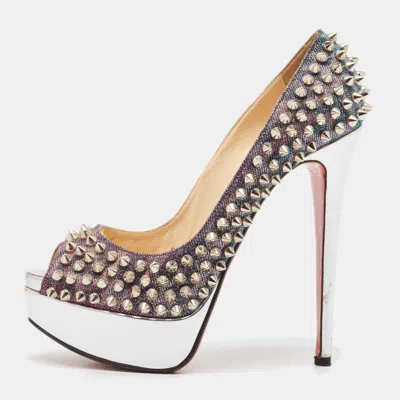 Pre-owned Christian Louboutin Metallic Lurex Fabric Lady Peep Spikes Pumps Size 35.5