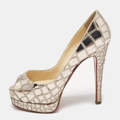Pre-owned Christian Louboutin Metallic Mirror Leather And Satin Mosaic Sobek Platform Pumps Size 36.5