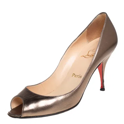Pre-owned Christian Louboutin Metallic Olive Green Leather Very Prive Peep Toe Pumps Size 39