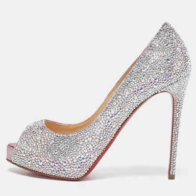 Pre-owned Christian Louboutin Metallic Pink Suede Crystal Embellished New Riche Peep Toe Pumps Size 37.5