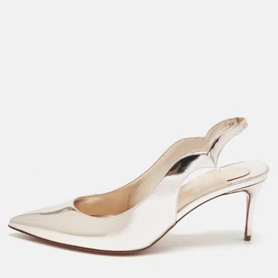 Pre-owned Christian Louboutin Metallic Rose Pink Leather Hot Chick Slingback Pumps Size 39 In Silver