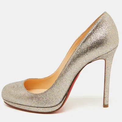 Pre-owned Christian Louboutin Metallic Silver Glitter Fifi Pumps Size 38