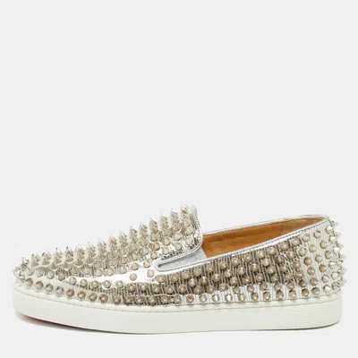 Pre-owned Christian Louboutin Metallic Silver Leather Roller Boat Slip On Sneakers Size 40