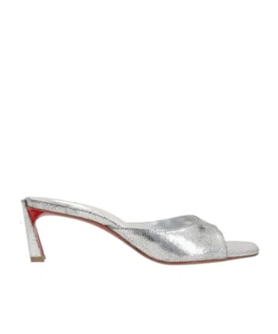 Christian Louboutin Metallic Slip-on Sandals In Silver