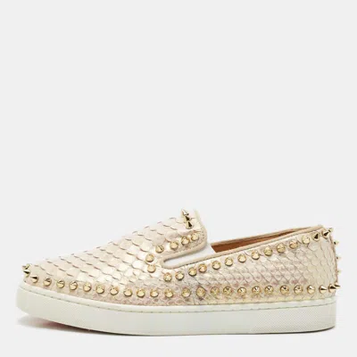 Pre-owned Christian Louboutin Metallic Snakeskin Pik Boat Slip On Sneakers Size 36.5