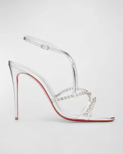 Christian Louboutin Metallic Spikes Red Sole Sandals In Silver