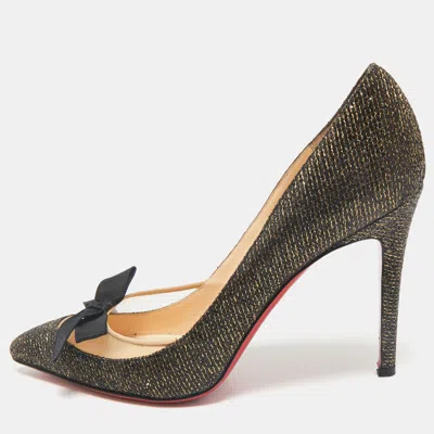 Pre-owned Christian Louboutin Metallic Two Tone Glitter Love Me Lady Bow Pumps Size 39.5