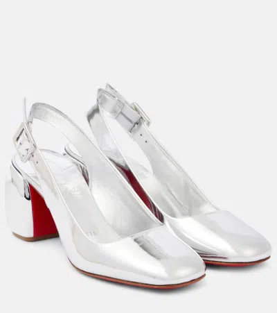 Christian Louboutin Minny 70 Metallic Leather Slingback Pumps In Silver