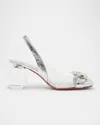 Christian Louboutin Minny Crinkled Leather Slingback Pumps 70 In Silver