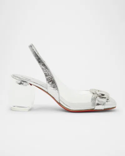 Christian Louboutin Minny Bubble Buckle Red Sole Pumps In Silver