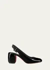 Christian Louboutin Minny Sling 70 Patent Leather Slingback Sandals In Blacklin Black