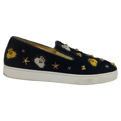 Christian Louboutin Miss Academy Slip-on Sneakers In Black Velvet In Gold