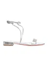Christian Louboutin Miss Choca Ankle Strapped Metallic Sandals In White