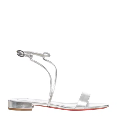 Christian Louboutin Miss Choca Ankle Strapped Metallic Sandals In Lin Silver