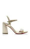 Christian Louboutin 85mm Miss Jane Metallic Leather Red Sole Ankle-strap Sandals In Gold