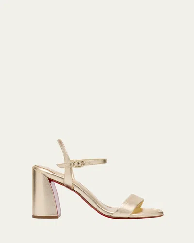 Christian Louboutin Miss Jane Metallic Red Sole Ankle-strap Sandals In Platinelin Platine