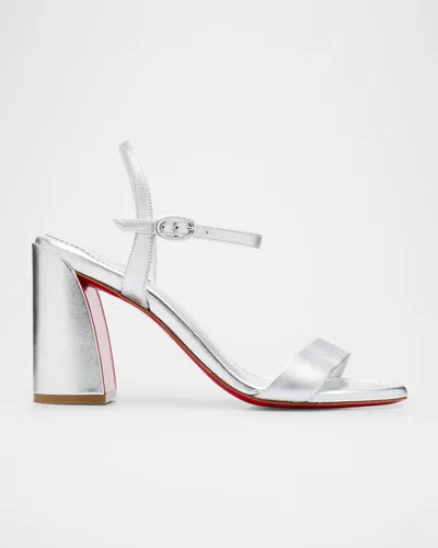 CHRISTIAN LOUBOUTIN MISS JANE METALLIC RED SOLE ANKLE-STRAP SANDALS