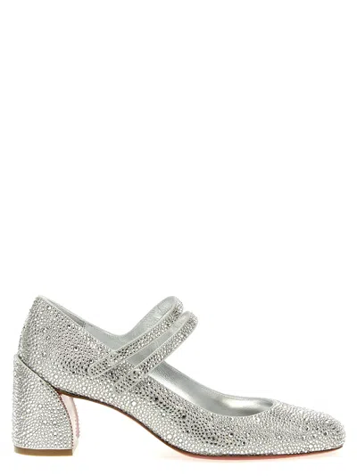 Christian Louboutin Miss Jane Crystal Red Sole Double-buckle Pumps In Silver