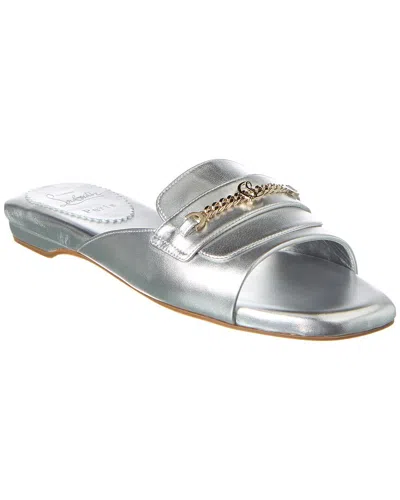 Christian Louboutin Miss Mj Metallic Red Sole Mule Sandals In Silver