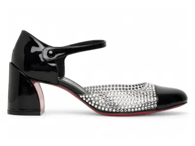 Pre-owned Christian Louboutin Miss Mj Strass 55 Patent Pvc Pumps Lin (women's) Sneakers In Lin In Black/cry/lin Black