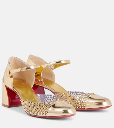 Christian Louboutin Miss Mj Strass Mirrored Leather And Pvc Pumps In Gold