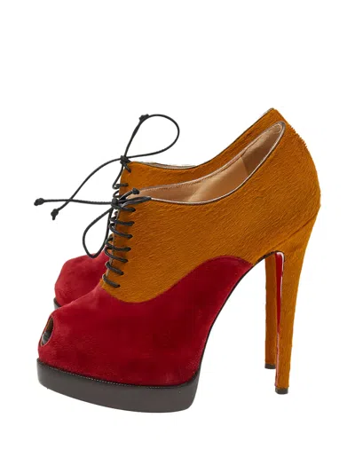Pre-owned Christian Louboutin Miss Poppins Peep-toe Ankle Boots In Yellow