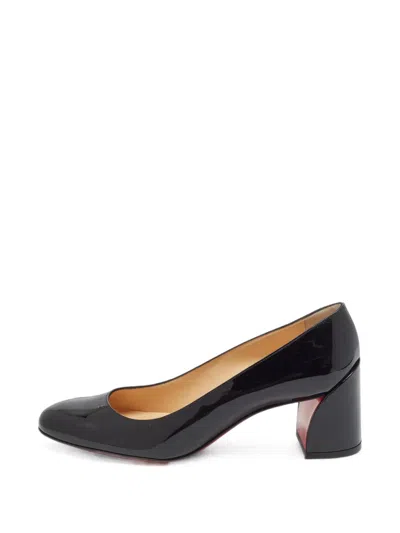 Pre-owned Christian Louboutin Miss Sab Patent-leather Block-heel Pumps In Black