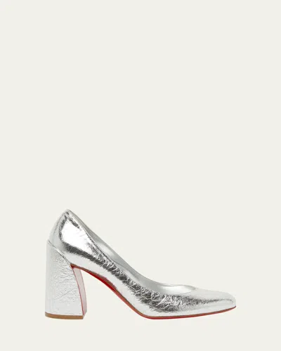 Christian Louboutin Miss Sabina Metallic Red Sole Pumps In Silver