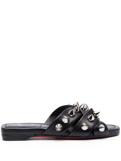 Christian Louboutin Miss Spika Flat Leather Sandals In Black