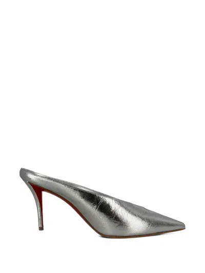 Pre-owned Christian Louboutin Miss Z 80 Pointed-toe Mules In Silver