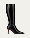 Christian Louboutin Miss Z Botta Leather Knee-high Red Sole Boots In Black