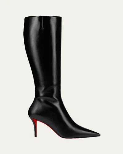Christian Louboutin Miss Z Botta Leather Knee-high Red Sole Boots In Black