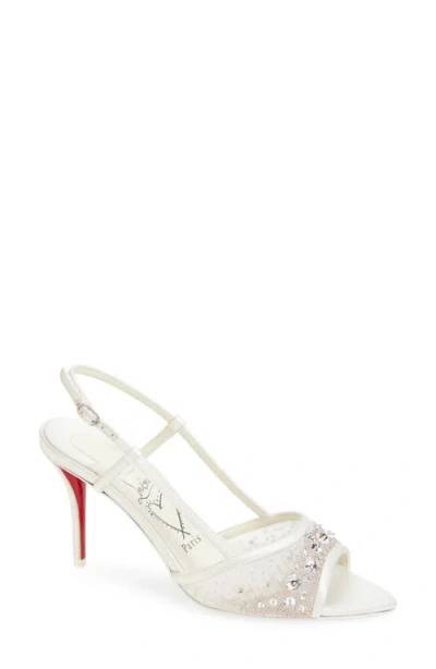 Christian Louboutin Miss Z Crystal Embellished Slingback Sandal In Version Ivory