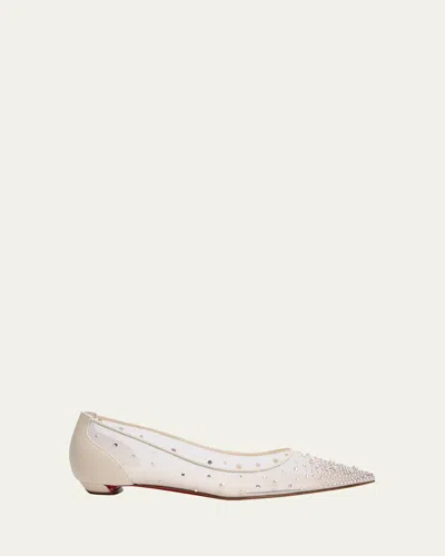 Christian Louboutin Miss Z Degrastra Embellished Mesh Red Sole Ballerina Flats In Neutral