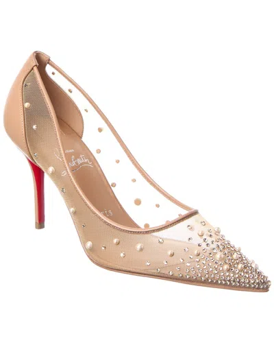 Christian Louboutin Miss Z Degrastrass Perla 76 Mesh & Leather Pump In Brown