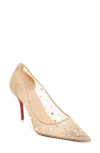 Christian Louboutin Follies Crystal Embellished Mesh Pointed Toe Pump In Neutral