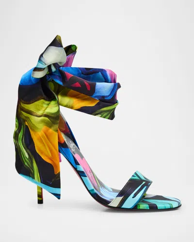 Christian Louboutin Miss Z Du Desert Satin Red Sole Sandals In Multi