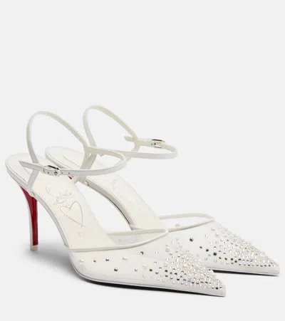 Christian Louboutin Miss Z Embellished Slingback Pumps In White