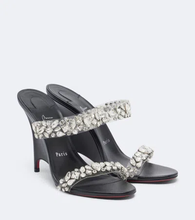 Christian Louboutin 100mm Solo Zee Embellished Leather Wedge Sandals In Black