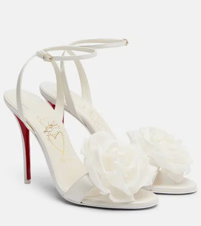 Christian Louboutin 100mm Miss Z Flora Leather Sandals In White